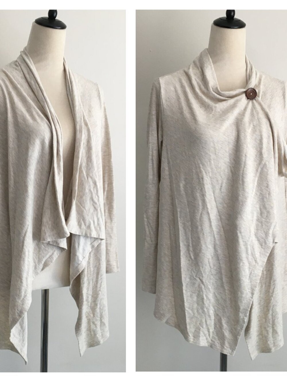 BOBEAU Beige/Oatmeal One Button Collar Long Sleeve Cardigan